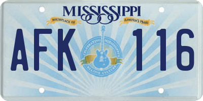 MS license plate AFK116