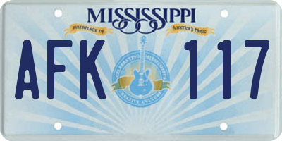 MS license plate AFK117