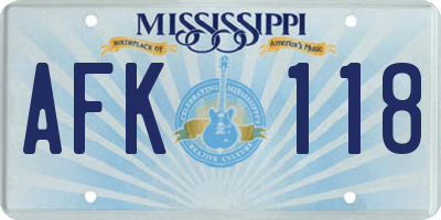 MS license plate AFK118