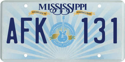 MS license plate AFK131