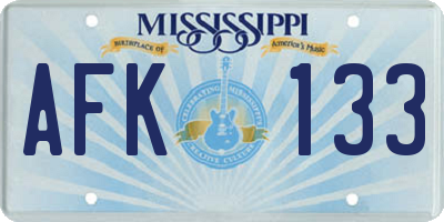 MS license plate AFK133