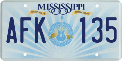 MS license plate AFK135