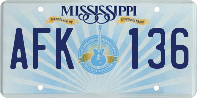 MS license plate AFK136