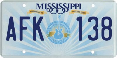 MS license plate AFK138