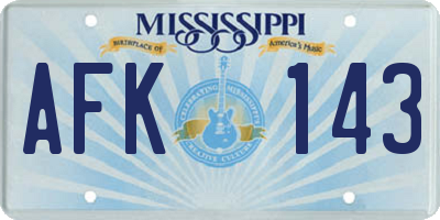 MS license plate AFK143