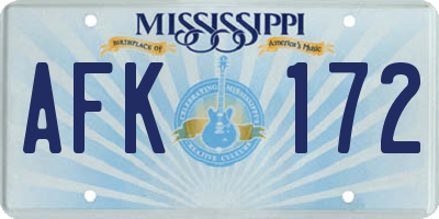 MS license plate AFK172