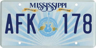 MS license plate AFK178