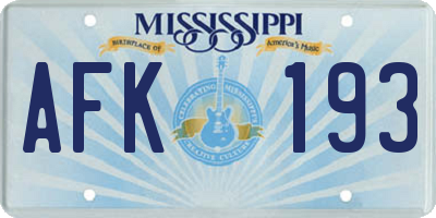 MS license plate AFK193