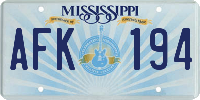 MS license plate AFK194