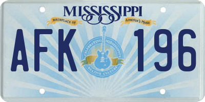 MS license plate AFK196