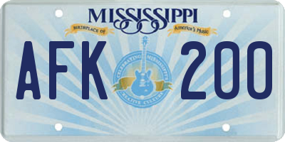 MS license plate AFK200
