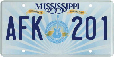 MS license plate AFK201