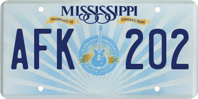 MS license plate AFK202
