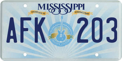 MS license plate AFK203