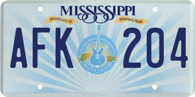 MS license plate AFK204