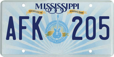 MS license plate AFK205