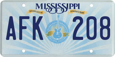 MS license plate AFK208