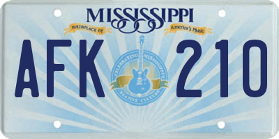 MS license plate AFK210
