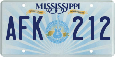 MS license plate AFK212
