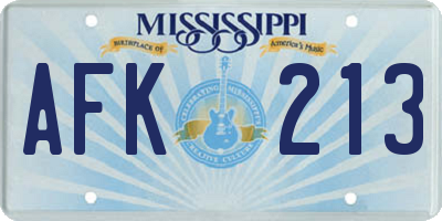 MS license plate AFK213