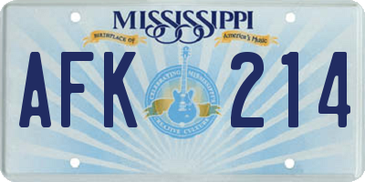 MS license plate AFK214
