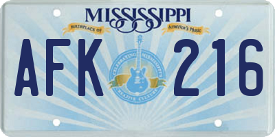 MS license plate AFK216