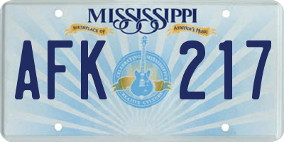 MS license plate AFK217