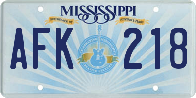 MS license plate AFK218