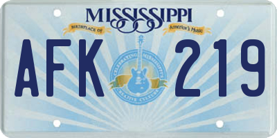 MS license plate AFK219