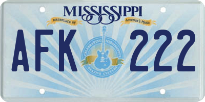 MS license plate AFK222