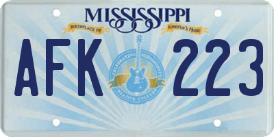 MS license plate AFK223