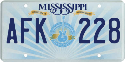 MS license plate AFK228