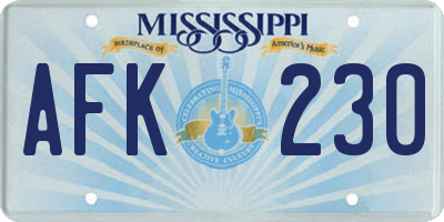 MS license plate AFK230