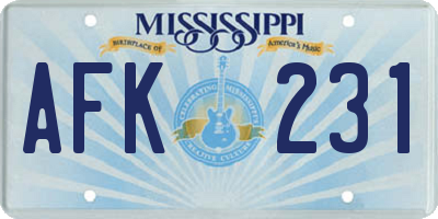 MS license plate AFK231