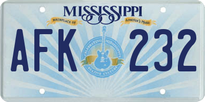 MS license plate AFK232