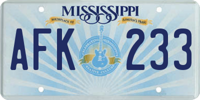 MS license plate AFK233