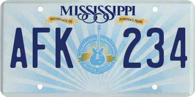 MS license plate AFK234
