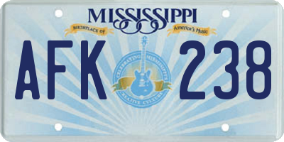 MS license plate AFK238