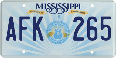 MS license plate AFK265