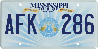 MS license plate AFK286