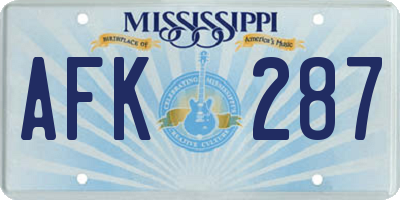 MS license plate AFK287