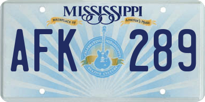 MS license plate AFK289