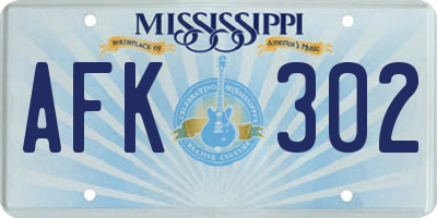 MS license plate AFK302