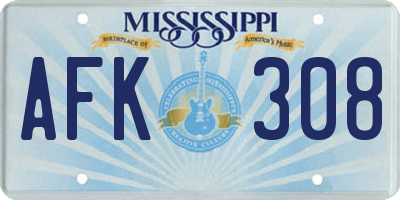 MS license plate AFK308