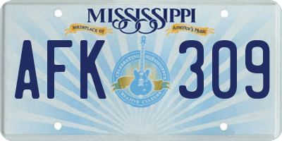 MS license plate AFK309
