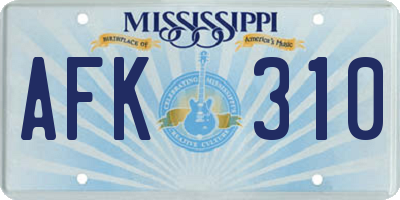 MS license plate AFK310