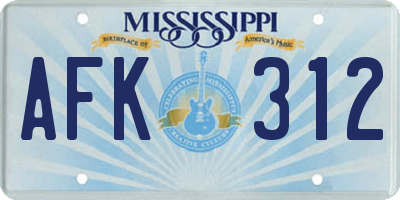 MS license plate AFK312