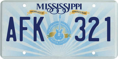 MS license plate AFK321