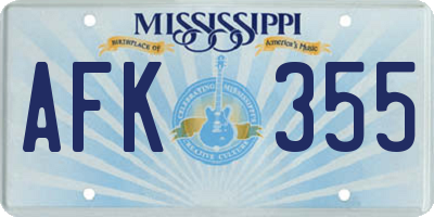 MS license plate AFK355