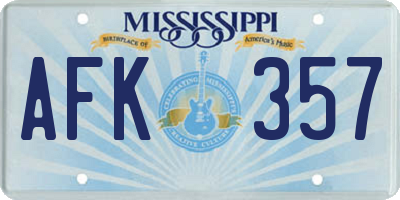 MS license plate AFK357